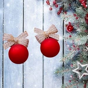 Christmas Red Bow Ornament Earrings